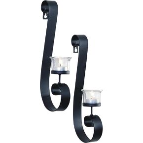 Art Maison Black Wall Sconce Candle Holder, Glass & Metal Wall Decor for Living Room, House Sconce 2"x12", Hanging Candle Sconces Wall Decor Set of 2