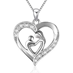 925 Sterling Silver Mother and Daughter Son Love Heart Pendant Necklace Jewelry Gifts for Grandmother Mom Daughter Wife