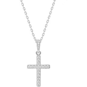 PAVOI 14K Gold Plated Cubic Zirconia Cross Pendant Necklaces for Women | Linear Bezel CZ Religious Cross Faith Pendant Necklace