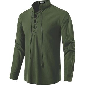 Men's Pure Cotton Retro Lace Up Shirts for Renaissance Pirate Viking Medieval