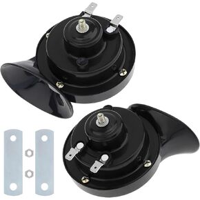 Windance 12V قرن الحلزون بصوت عال للغاية 410HZ 510HZ نغمة عالية ومنخفضة لأي مركبات واليخوت والقوارب مقاوم للماء للدراجات النارية (أسود 2 قطعة)