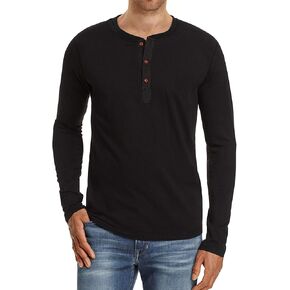 PEGENO Men's Fashion Casual Front Placket Long Sleeve Henley T-Shirts Cotton Shirts