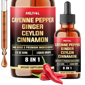 8in1 Cayenne Pepper Liquid Drops with Ginger, Ceylon Cinnamon and 5 More Herbals - Digestion, Circulatory Heath Support - 2 Fl Oz for 2 Months