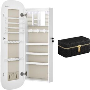 SONGMICS Jewelry Cabinet Bundle with 3 Watch Travel Case, 3.9 x 7.9 x 3.5 Inches, White Surface with Greige Lining UJJC026W01 and Ink Black Surface with Slate Gray Lining UJWB017G01