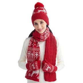 3 Pcs Hat and Scarf Gloves Set for Women and Men Winter Soft Knit Christmas Hat and Neck Warmer Gloves Set