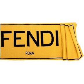 FENDI Roma Knitted Wool & Cashmere Yellow Black Logo Scarf