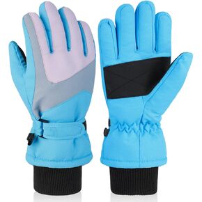 DARCHEN 3-12 Kids Snow Gloves Boys Winter Waterproof Ski Snowboarding Insulated Warm Windproof Cold Weather Sports Age Girls Years Olds (A+ Waterproof & Thermal - Cyan, M 7-9 Years Old Kids)