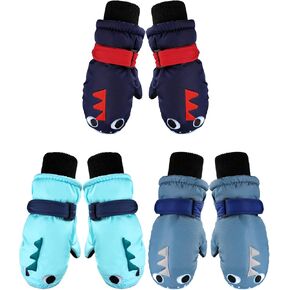3 Pairs Toddler Winter Mittens Kids Snow Warm Gloves Cute Ski Mittens Windproof Gloves for Girls Boys (Cute Dragon Style,5-10 Years Old)