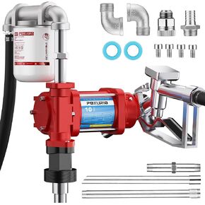 Fuel Transfer Pump, 10GPM 12V Transfer Pump with Discharge Hose ＆ Automatic Nozzle, Cast Iron Heavy Duty for Gasoline, Diesel, Kerosene, Biodiesel