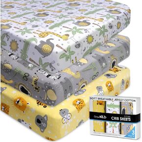 GROW WILD Crib Sheets for Boys | Baby Crib Sheets (3 Pack), Safari Crib Mattress Sheet or Toddler Bed Sheet, Elephant Baby Sheet