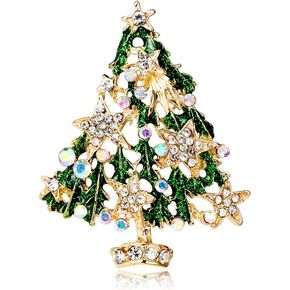 Christmas Brooch Pins Crystal Christmas Tree Snowflake Jingle Bell Reindeer Enamel Brooches Holiday Party Gift for Women
