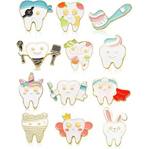 12 Pcs Dental Gifts Cute Tooth Pins Cartoon Dentist Enamel Brooch Pins Funny Lapel Badge Tooth Charm for Doctor Nurse Backpacks Cloths Hats Medical Jewelry Set