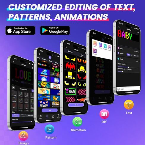 RAYHOME صف مزدوج عيون الشيطان ضوء للسيارة LED علامة ضوء للسيارة، 10.6 بوصة × 4.7 بوصة تمرير مرن 5 فولت/2 أمبير بلوتوث APP التحكم LED علامة سيارة مخصصة نص رسالة نمط شاشة LED قابلة للبرمجة in Kuwait