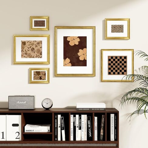 Vittanly 8x10 Picture Frames Set of 2, Display 5x7 Pictures with Mat or 8x10 without Mat, Rustic Collage Photo Frames for Wall or Tabletop, Gold in Saudi Arabia