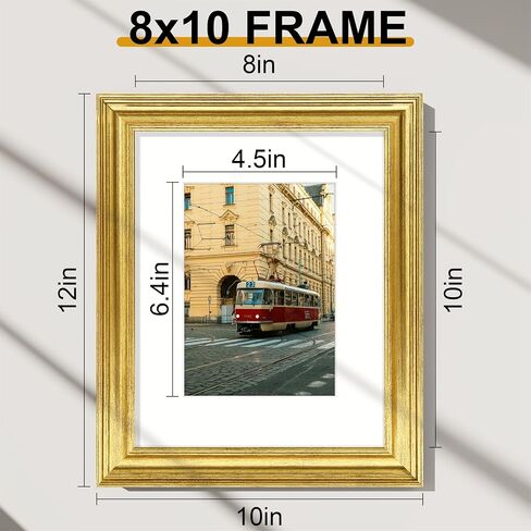 Vittanly 8x10 Picture Frames Set of 2, Display 5x7 Pictures with Mat or 8x10 without Mat, Rustic Collage Photo Frames for Wall or Tabletop, Gold in Saudi Arabia