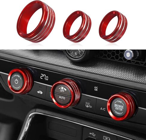 3PCS Air Conditioner Switch Button Knob Cover, Aluminum Alloy Trim Cover, Air Conditioner Knob Ring, Trailer Gear Switch Knob Cover Compatible with Dodge Challenger Durango 2015-2022 (Red) in Saudi Arabia