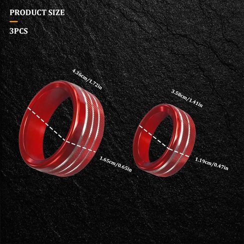 3PCS Air Conditioner Switch Button Knob Cover, Aluminum Alloy Trim Cover, Air Conditioner Knob Ring, Trailer Gear Switch Knob Cover Compatible with Dodge Challenger Durango 2015-2022 (Red) in Saudi Arabia