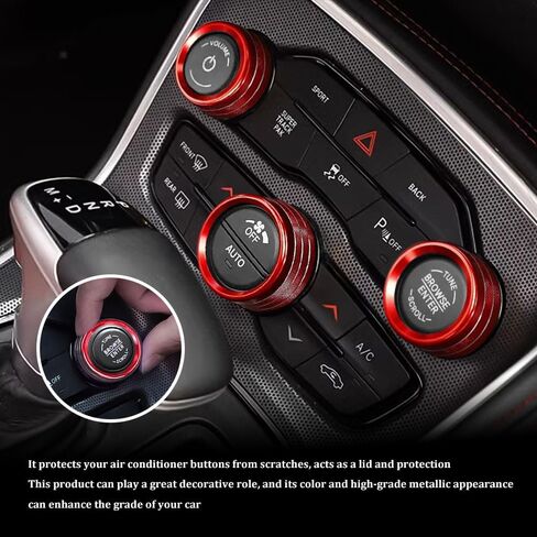 3PCS Air Conditioner Switch Button Knob Cover, Aluminum Alloy Trim Cover, Air Conditioner Knob Ring, Trailer Gear Switch Knob Cover Compatible with Dodge Challenger Durango 2015-2022 (Red) in Saudi Arabia