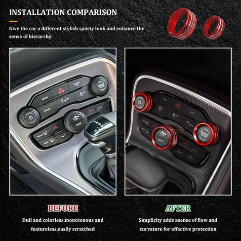 3PCS Air Conditioner Switch Button Knob Cover, Aluminum Alloy Trim Cover, Air Conditioner Knob Ring, Trailer Gear Switch Knob Cover Compatible with Dodge Challenger Durango 2015-2022 (Red) in Saudi Arabia