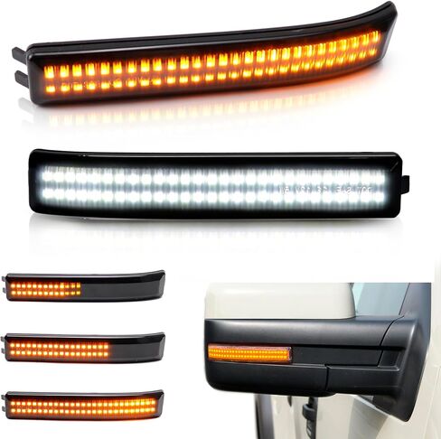 Sequential Switchback Side Mirror Turn Signal Lights for 2009-2014 Ford F150 and Raptor SVT, Smoked Lens LED Mirror Marker Reflector Amber Lights and White DRL in Kuwait