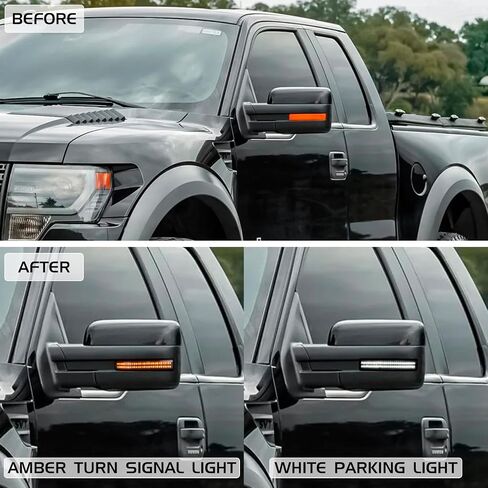 Sequential Switchback Side Mirror Turn Signal Lights for 2009-2014 Ford F150 and Raptor SVT, Smoked Lens LED Mirror Marker Reflector Amber Lights and White DRL in Kuwait
