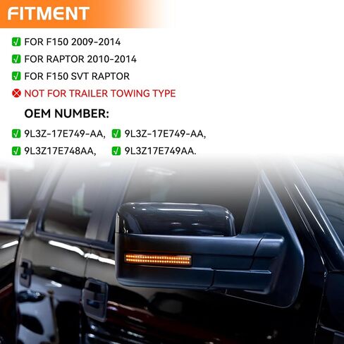 Sequential Switchback Side Mirror Turn Signal Lights for 2009-2014 Ford F150 and Raptor SVT, Smoked Lens LED Mirror Marker Reflector Amber Lights and White DRL in Kuwait