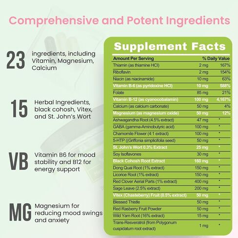 Mood Support & Hormone Balance for Women, Plant-Based Menopause Support & PMS Relief with Magnesium, Black Cohosh, St Johns Wort, Vitex, Ashwagandha &B6 Vitamins, 30 Serves in Saudi Arabia