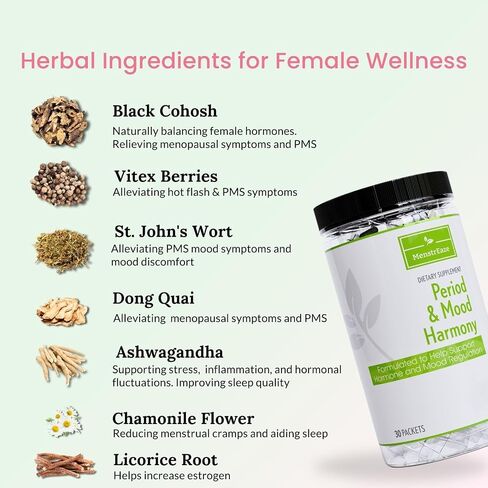 Mood Support & Hormone Balance for Women, Plant-Based Menopause Support & PMS Relief with Magnesium, Black Cohosh, St Johns Wort, Vitex, Ashwagandha &B6 Vitamins, 30 Serves in Saudi Arabia