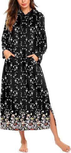 Ekouaer Sleepwear Women Long Sleeve Hooded Nightgown Contrast Color Full Length Loungewear with Pocket S-4XL in Saudi Arabia