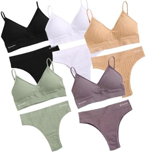 Talmont Bra and Panty Sets For Women, Sexy Seamless Lingerie Underwear for Everyday and Sports, Removable Pads, Ribbed Fabric in Saudi Arabia