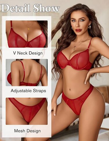 Avidlove Lingerie for Women Mesh Lace Bra and Panty Set 2 Piece Underwire Bralette Set Strappy Babydoll Bodysuit in Saudi Arabia