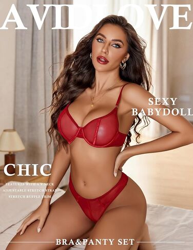 Avidlove Lingerie for Women Mesh Lace Bra and Panty Set 2 Piece Underwire Bralette Set Strappy Babydoll Bodysuit in Saudi Arabia