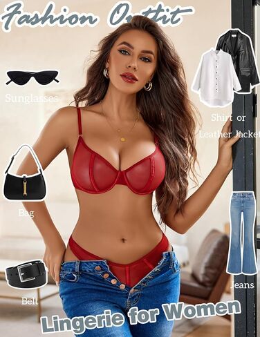 Avidlove Lingerie for Women Mesh Lace Bra and Panty Set 2 Piece Underwire Bralette Set Strappy Babydoll Bodysuit in Saudi Arabia