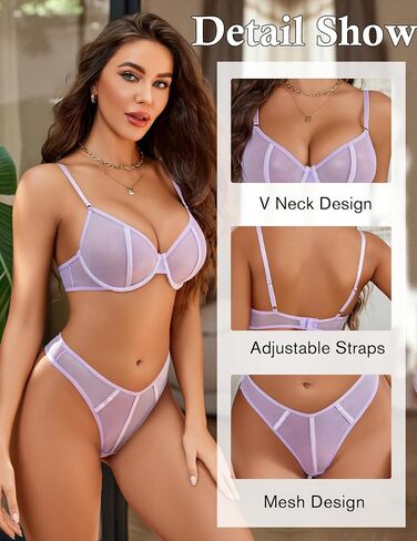 Avidlove Lingerie for Women Mesh Lace Bra and Panty Set 2 Piece Underwire Bralette Set Strappy Babydoll Bodysuit in Saudi Arabia