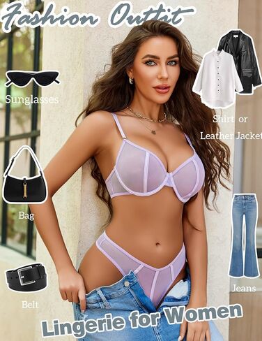Avidlove Lingerie for Women Mesh Lace Bra and Panty Set 2 Piece Underwire Bralette Set Strappy Babydoll Bodysuit in Saudi Arabia