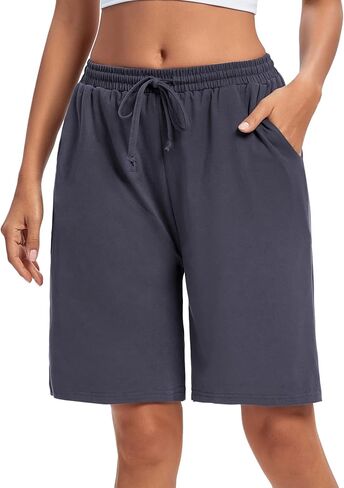 ASIMOON Womens Bermuda Shorts Lounge Athletic Shorts Loose Running Shorts Casual Long Yoga Shorts with Pockets in Kuwait