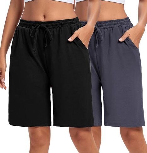 ASIMOON Womens Bermuda Shorts Lounge Athletic Shorts Loose Running Shorts Casual Long Yoga Shorts with Pockets in Kuwait