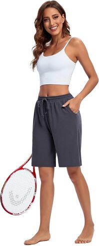 ASIMOON Womens Bermuda Shorts Lounge Athletic Shorts Loose Running Shorts Casual Long Yoga Shorts with Pockets in Kuwait