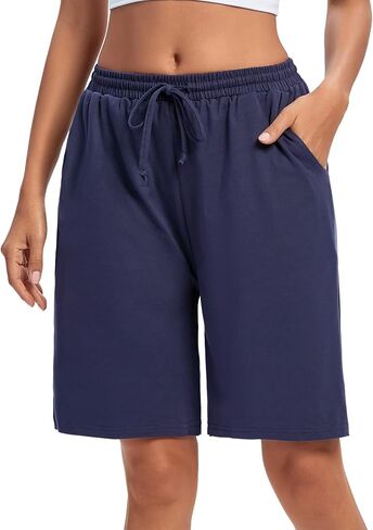 ASIMOON Womens Bermuda Shorts Lounge Athletic Shorts Loose Running Shorts Casual Long Yoga Shorts with Pockets in Kuwait
