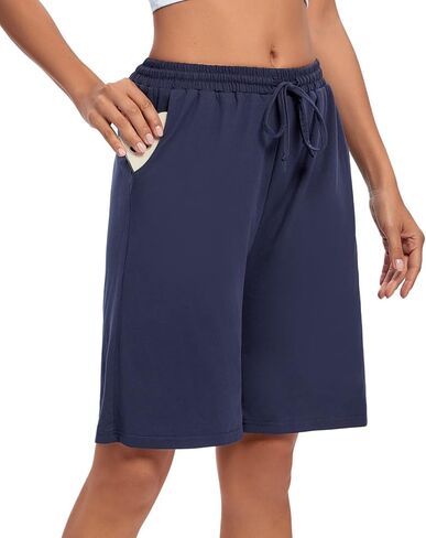 ASIMOON Womens Bermuda Shorts Lounge Athletic Shorts Loose Running Shorts Casual Long Yoga Shorts with Pockets in Kuwait