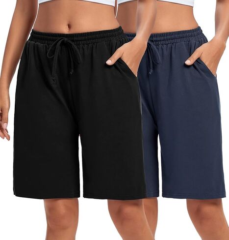 ASIMOON Womens Bermuda Shorts Lounge Athletic Shorts Loose Running Shorts Casual Long Yoga Shorts with Pockets in Kuwait