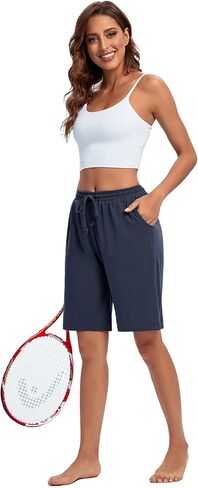 ASIMOON Womens Bermuda Shorts Lounge Athletic Shorts Loose Running Shorts Casual Long Yoga Shorts with Pockets in Kuwait