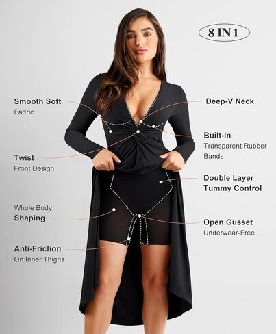Popilush Long Sleeve Formal Dresses for Women 8 In 1 Bodycon Dress with Built In Shapewear Wedding Guest Dress 2024 in Kuwait