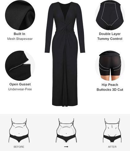 Popilush Long Sleeve Formal Dresses for Women 8 In 1 Bodycon Dress with Built In Shapewear Wedding Guest Dress 2024 in Kuwait