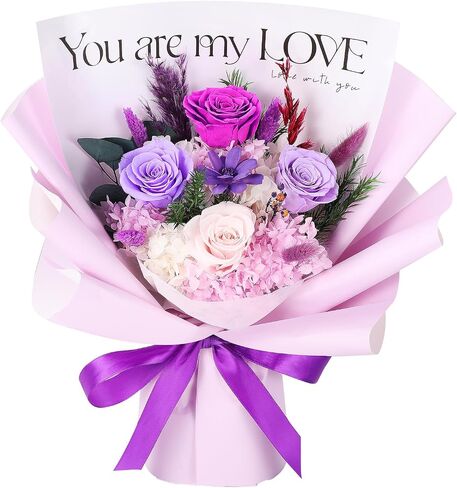 Woyoo Preserved Flowers Bouquet,Flowers for Delivery Prime,Natural Long Lasting Purple Flowers Bouquet with Gift Box,Gifts for her Valentine’s Day,Mother’s Day,Anniversary,Birthday,Christmas (Purple) in Saudi Arabia