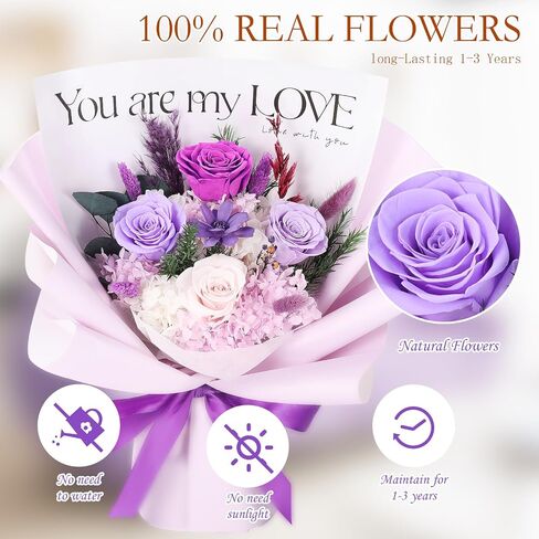 Woyoo Preserved Flowers Bouquet,Flowers for Delivery Prime,Natural Long Lasting Purple Flowers Bouquet with Gift Box,Gifts for her Valentine’s Day,Mother’s Day,Anniversary,Birthday,Christmas (Purple) in Saudi Arabia
