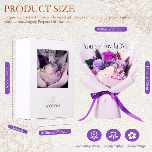 Woyoo Preserved Flowers Bouquet,Flowers for Delivery Prime,Natural Long Lasting Purple Flowers Bouquet with Gift Box,Gifts for her Valentine’s Day,Mother’s Day,Anniversary,Birthday,Christmas (Purple) in Saudi Arabia