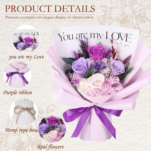 Woyoo Preserved Flowers Bouquet,Flowers for Delivery Prime,Natural Long Lasting Purple Flowers Bouquet with Gift Box,Gifts for her Valentine’s Day,Mother’s Day,Anniversary,Birthday,Christmas (Purple) in Saudi Arabia