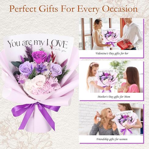 Woyoo Preserved Flowers Bouquet,Flowers for Delivery Prime,Natural Long Lasting Purple Flowers Bouquet with Gift Box,Gifts for her Valentine’s Day,Mother’s Day,Anniversary,Birthday,Christmas (Purple) in Saudi Arabia