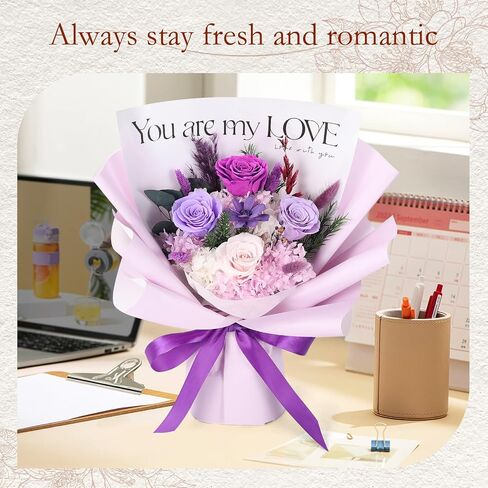 Woyoo Preserved Flowers Bouquet,Flowers for Delivery Prime,Natural Long Lasting Purple Flowers Bouquet with Gift Box,Gifts for her Valentine’s Day,Mother’s Day,Anniversary,Birthday,Christmas (Purple) in Saudi Arabia